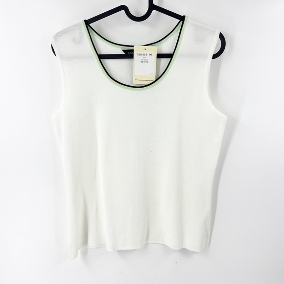 ✅ NWT MING WANG WHITE TANK WITH BLACK AND GREEN TRIM SIZE SMALL - Picture 1 of 5